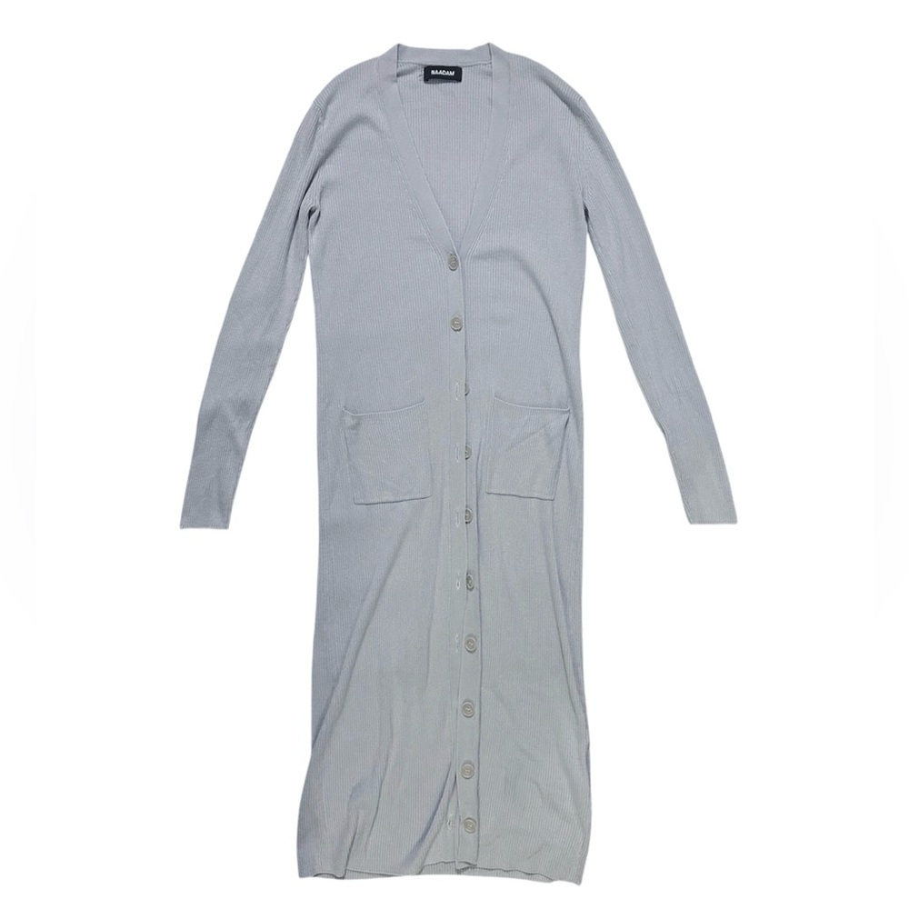 NAADAM Ribbed Silk/Cashmere Blended Long Cardigan Dress - Light Blue/Gray Small